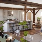 Wooden beams in the interior of the kitchen