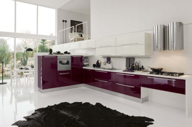 Cucina completa con facciate contrastanti in una casa moderna