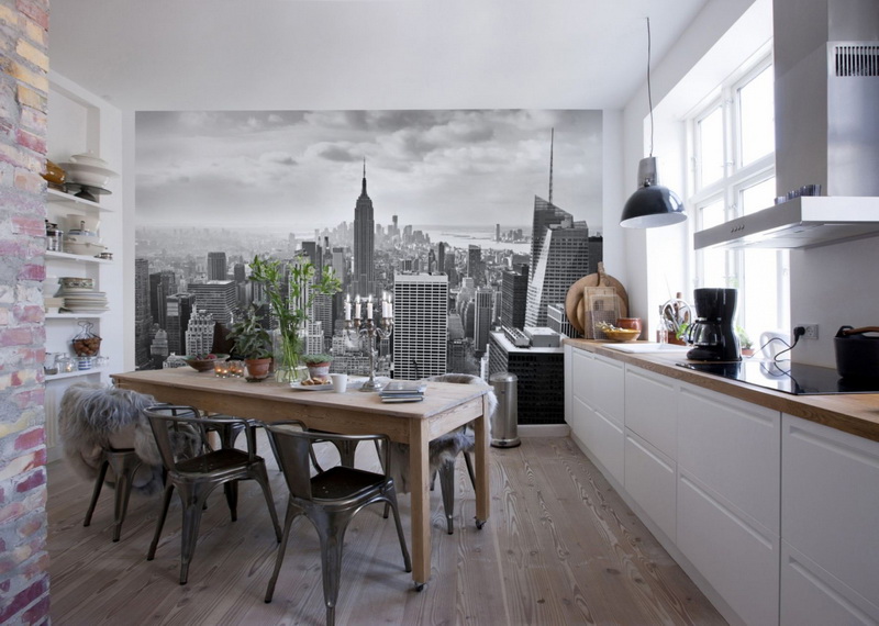 Intérieur de cuisine mural avec ensemble linéaire