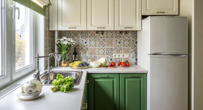 Low fridge in a small kitchen