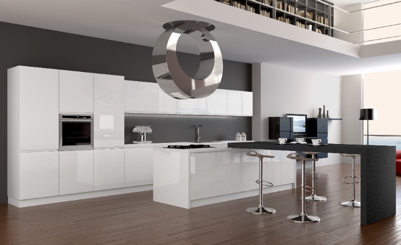 Conception de cuisine high-tech avec un ensemble blanc