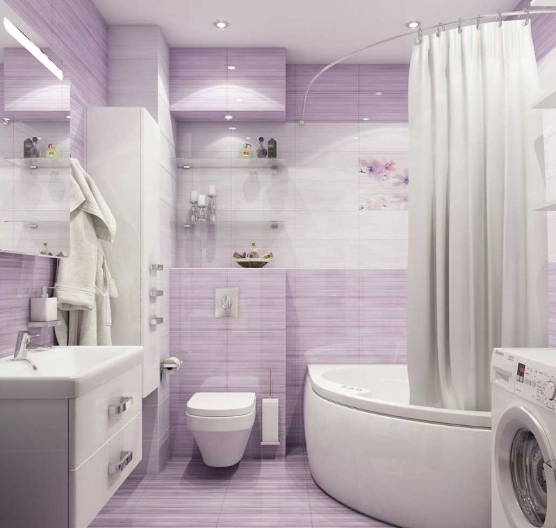 Carrelage lilas sur le mur de la salle de bain