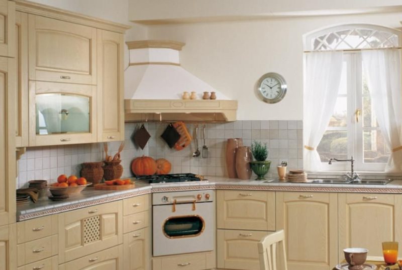 Design da cucina in stile country con cappa ad angolo