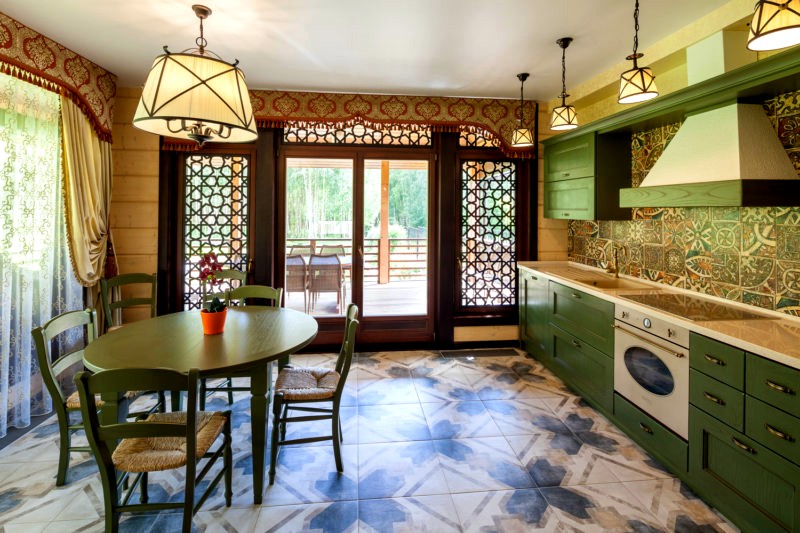 Cucina verde in stile orientale