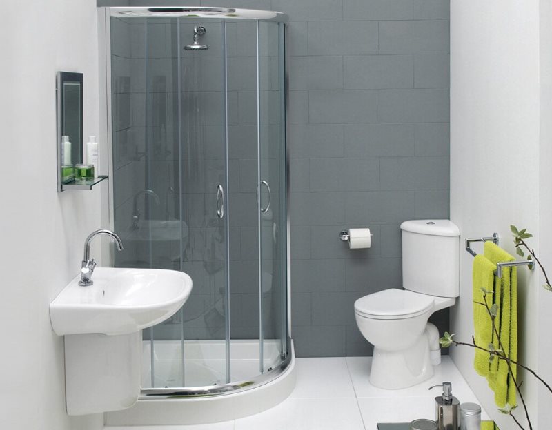 Shower cabin in a small bathroom of the combined type