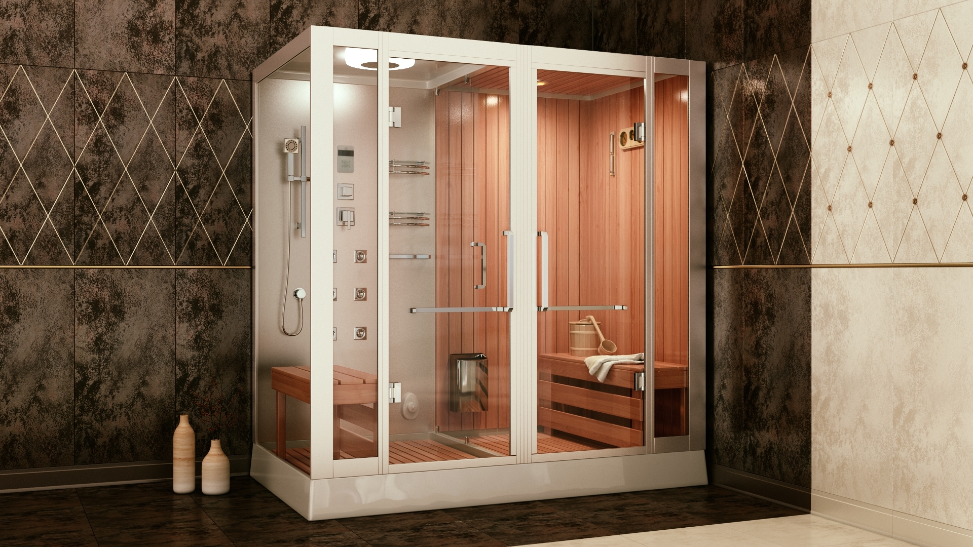 cabine de douche avec sauna dans la salle de bain