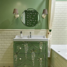 Wooden pedestal in a rustic bathroom