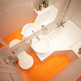 Orange floor in a small bathroom