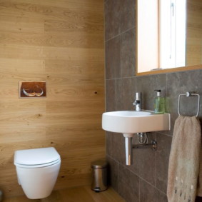 Legno nell'interno della toilette con la finestra