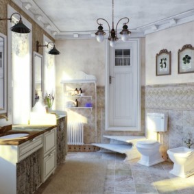 Lampadario sul soffitto del bagno in una casa privata