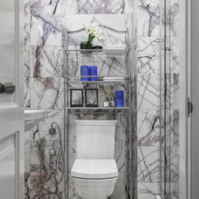 Marble tiles in a small toilet