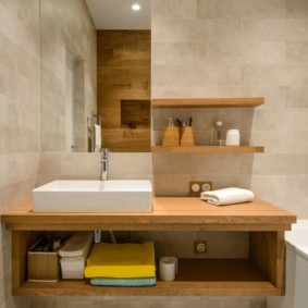 Shelf under the sink in the combined bathroom