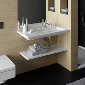 Ceramic shelf under the rectangular washbasin