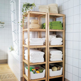 Terry towels on wooden shelves