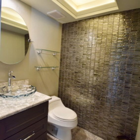 Glass tile on accent toilet wall