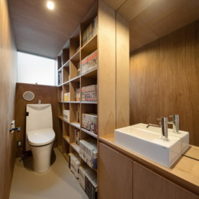 Shelves for books in the interior of the toilet