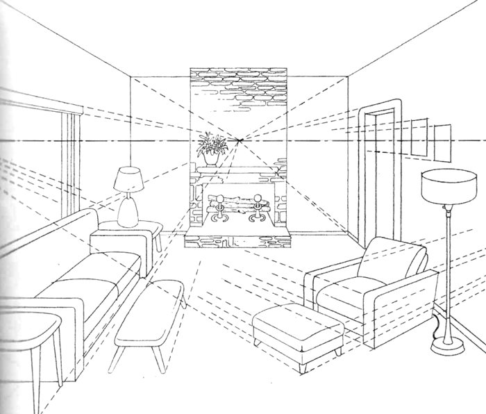 Croquis à main levée du salon-cuisine de Khrouchtchev