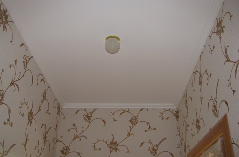 A small lamp on the painted toilet ceiling