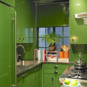 Cucina verde a forma di U.