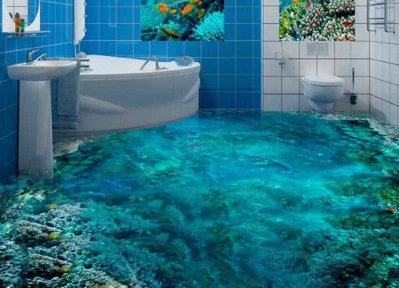 Fond de mer sur le plancher de la salle de bain