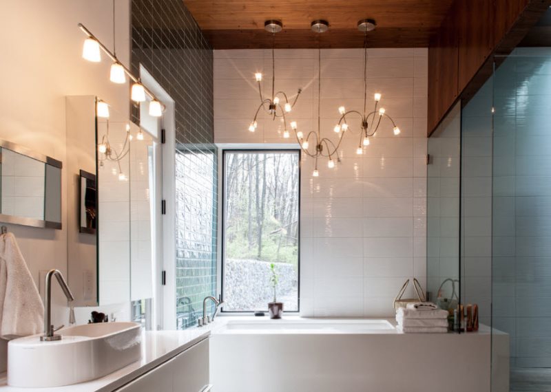 Lighting bathroom with window in the wall