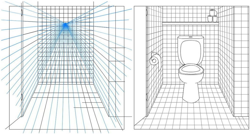 Croquis en perspective d'une petite toilette dans un appartement