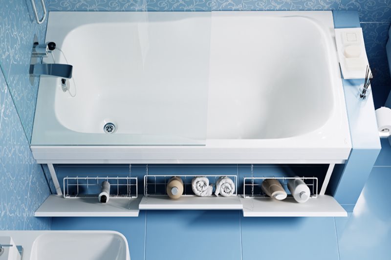 Screen under the bathroom with folding baskets