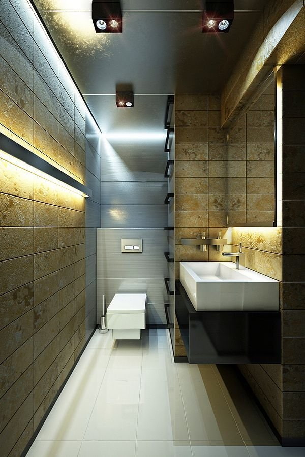 Ceiling lights in a modern style toilet