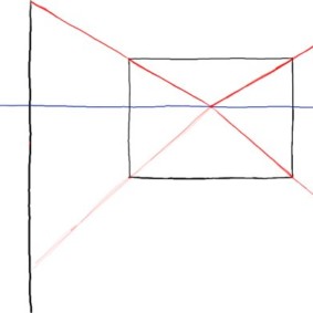 Un quadrato su uno schizzo di una cucina in prospettiva