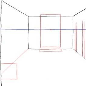 Disegno prospettico di una cucina-soggiorno