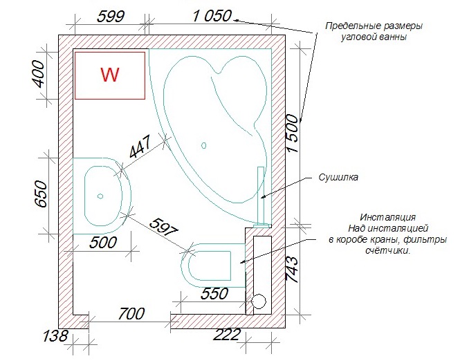 Unité sanitaire combinée Scheme-plan