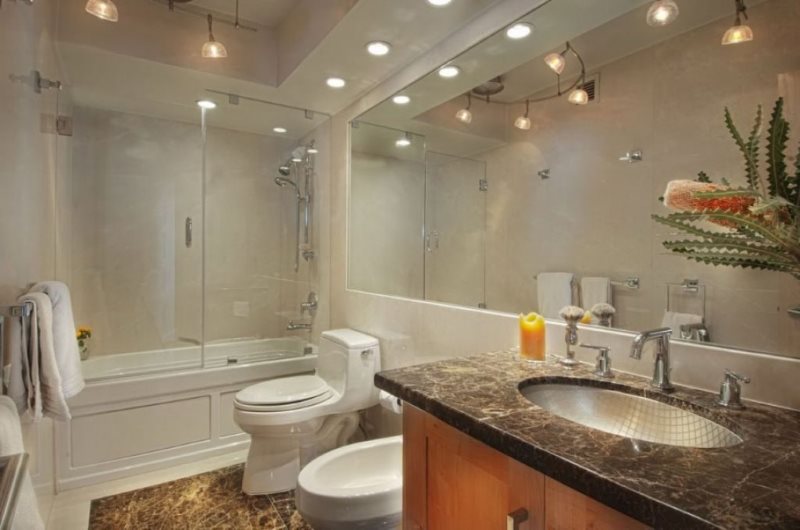 Bathroom ceiling with spotlights