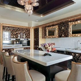 Stretch ceiling in black color in the art deco kitchen