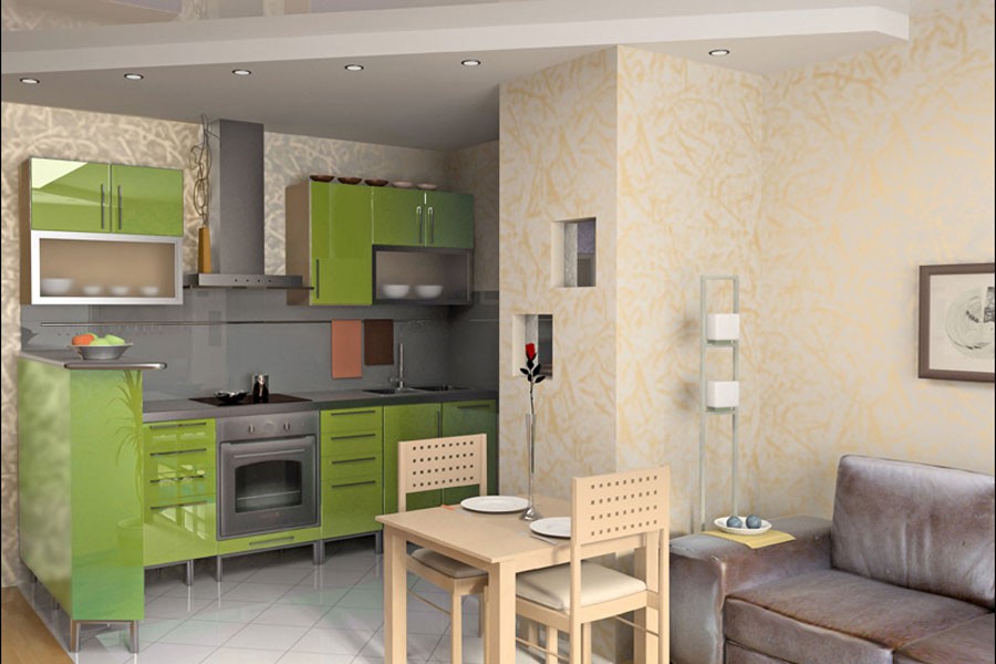 design cucina verde con condotto dell'aria