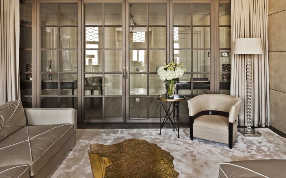 Glass doors in an art deco style living room