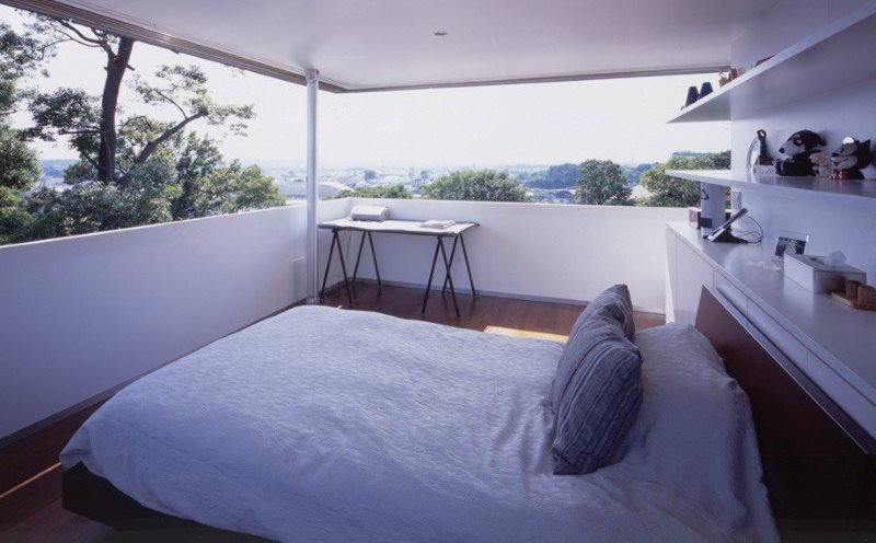 False window with backlight in the bedroom