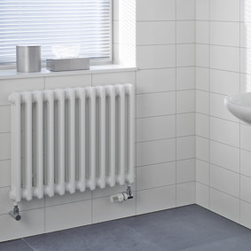 Radiateur bimétallique dans la salle de bain d'une maison privée