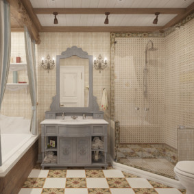 Meubles en bois à l'intérieur de la salle de bain