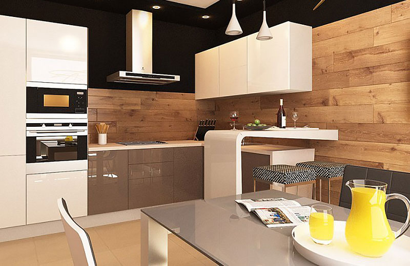 Cucina minimalista con grembiule in laminato