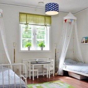 children's bedroom with a bed by the window