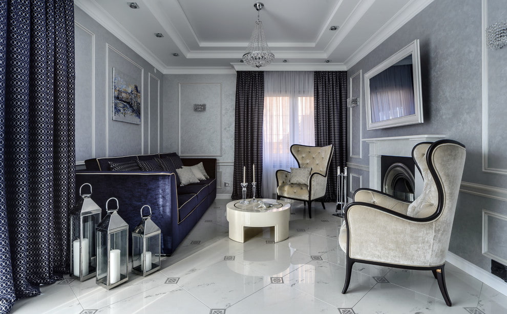 Marble floor in art deco style living room