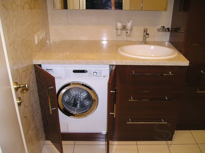 White machine behind the door of the cabinet in the bathroom