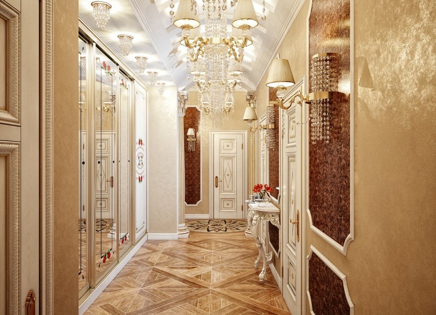 ceiling chandelier in the hallway interior