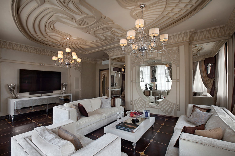 Plaster molding ceiling in the living room