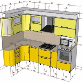 Le dimensioni di una cucina ad angolo incastonata in una casa a pannelli