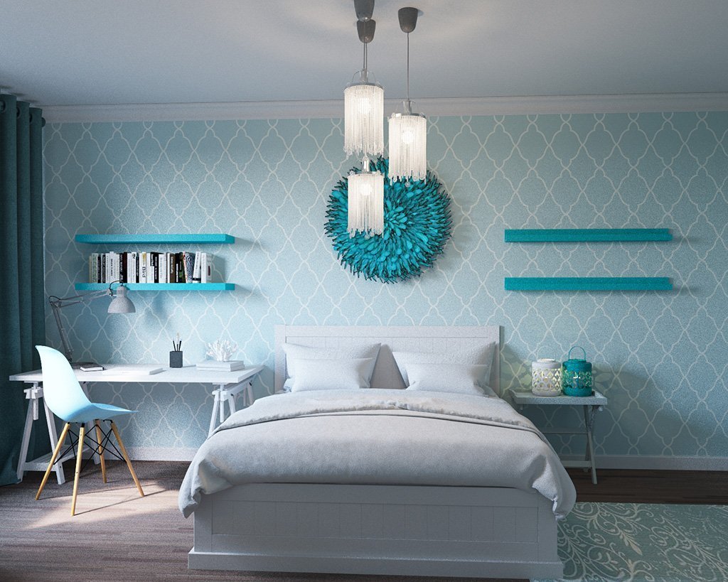 turquoise bedroom interior