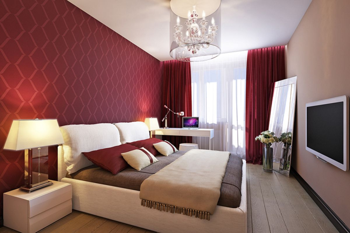 chambre beige avec bordeaux