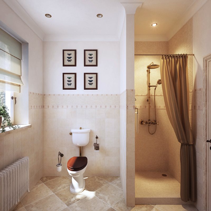 Luminoso bagno provenzale con doccia