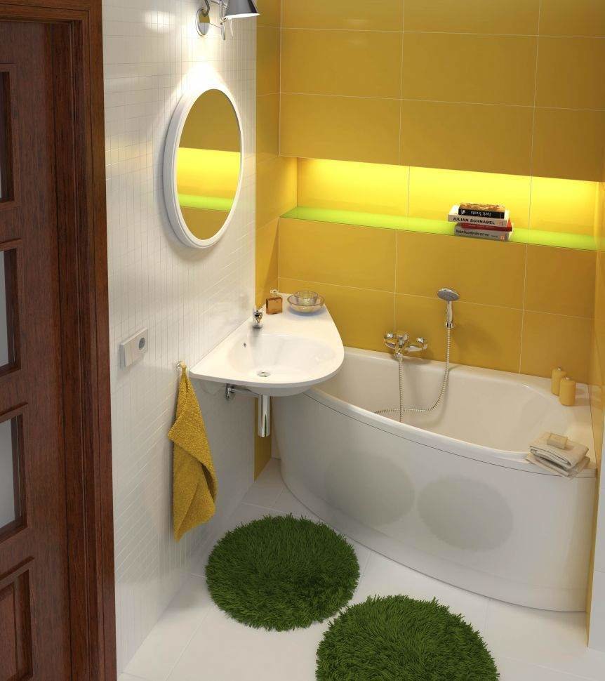 Intérieur de salle de bain carrelé jaune