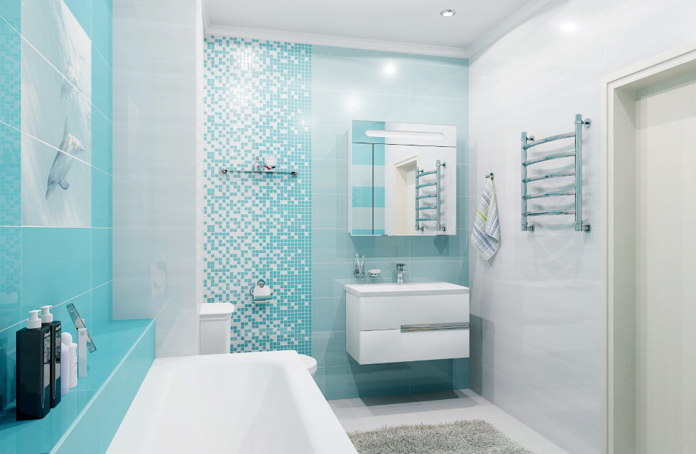 Salle de bain lumineuse de couleur turquoise